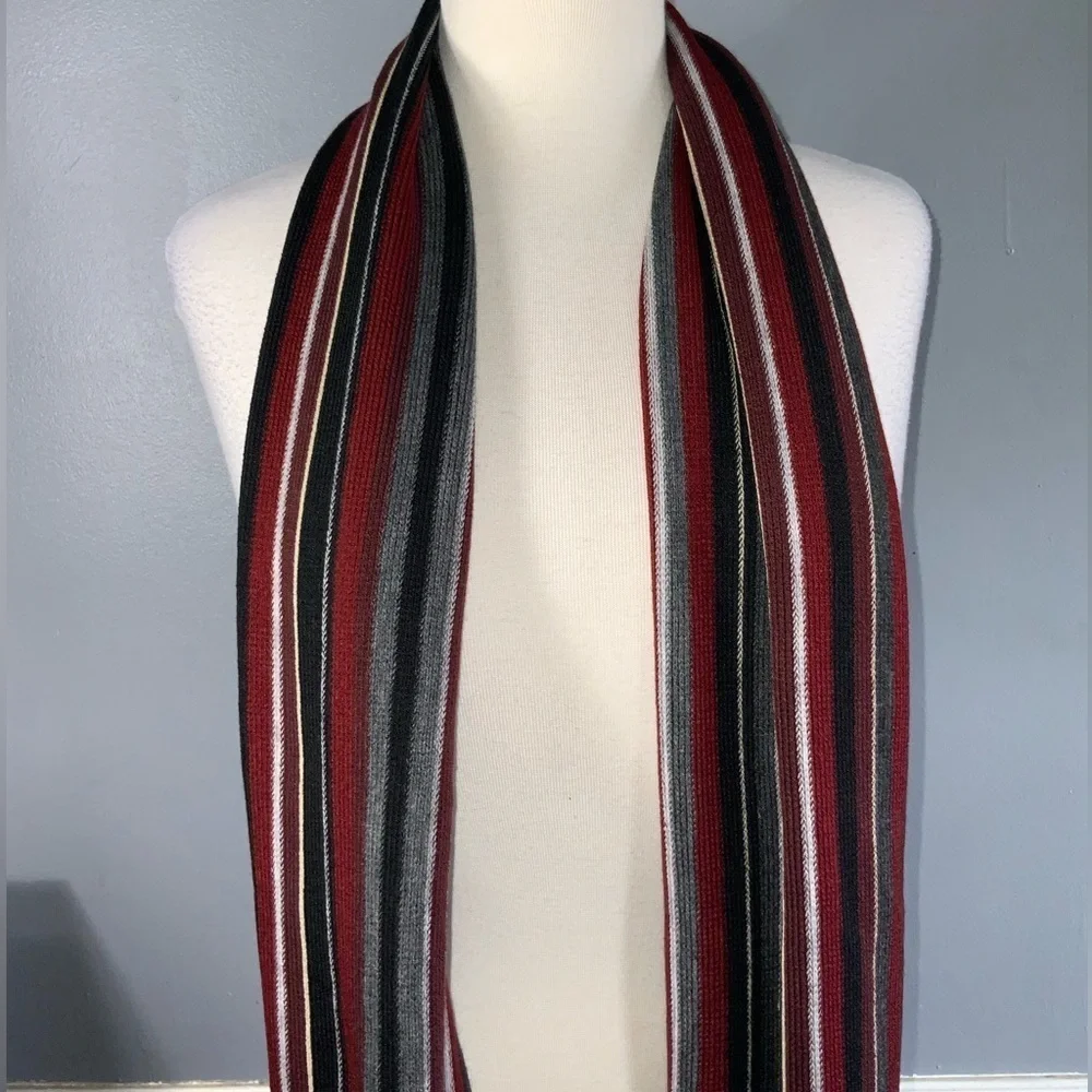 J. Ferrar Burgundy Stripe With Fringe Men’s Winter Scarf NWT